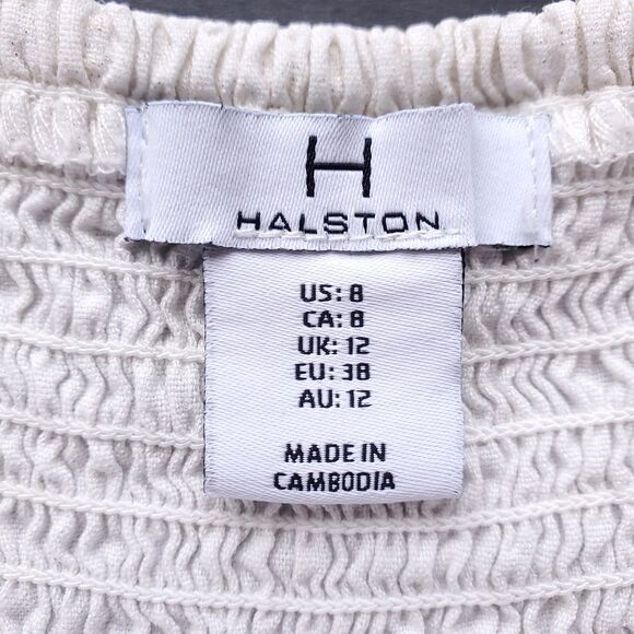 Halston Dress Size 8 Linen Blend Square Neck Midi Sheath Ivory Metallic Stretch - Picture 4 of 16